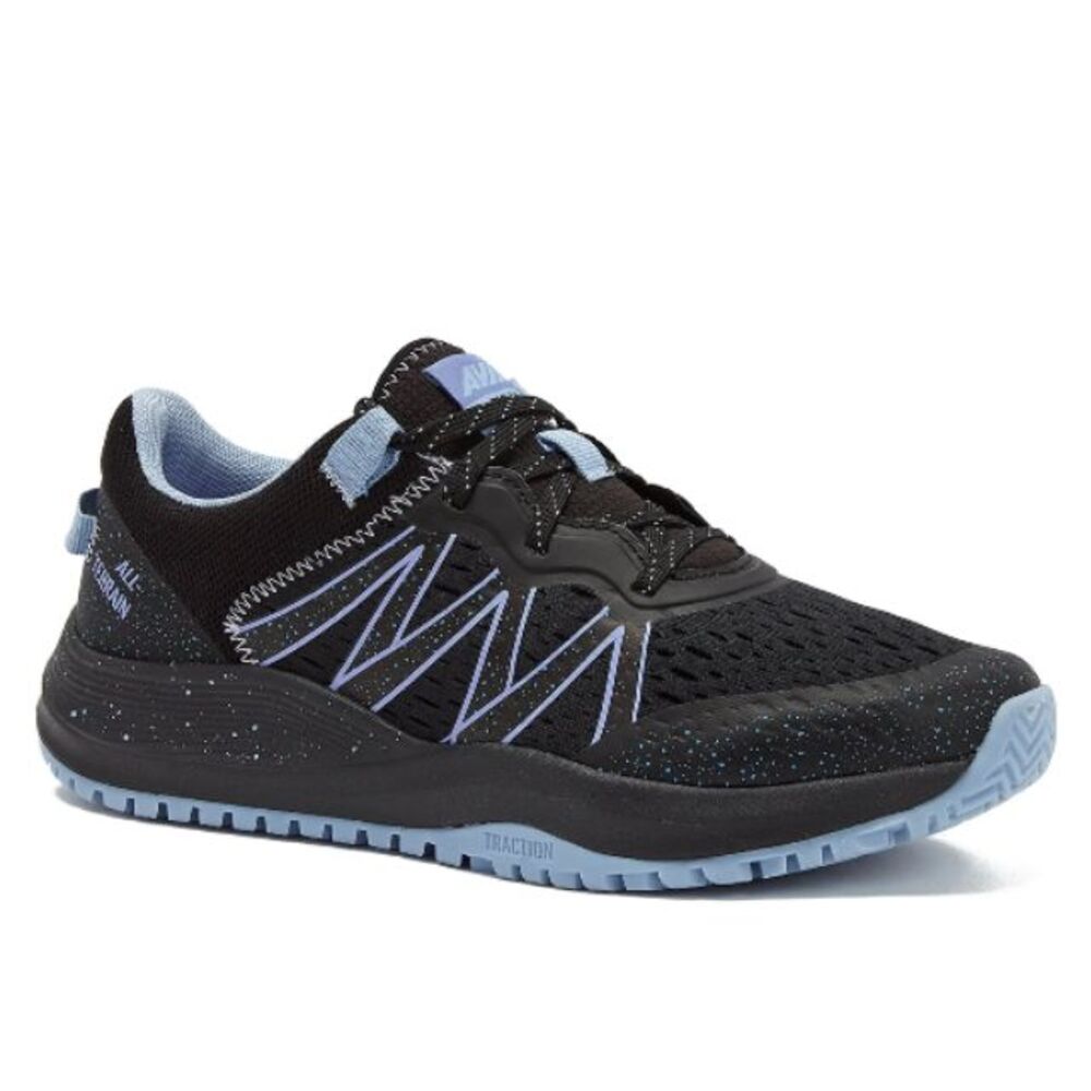 NWT Avia Athletic Breathable Women's Trail Shoe, Black + Blue, Size 7